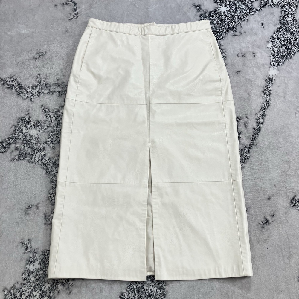 H&M Edition Ivory Faux Vegan Leather Midi Skirt Womens Size 16 Slit Quiet Luxury